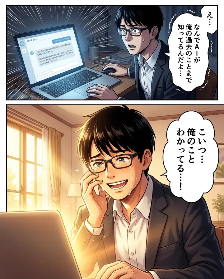 漫画3: 俺より俺を知っているAIへの驚き